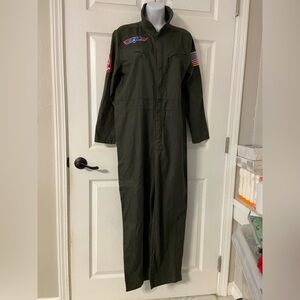SPIRIT HALLOWEEN Army Green TOP GUN Pilot Flight Jumpsuit